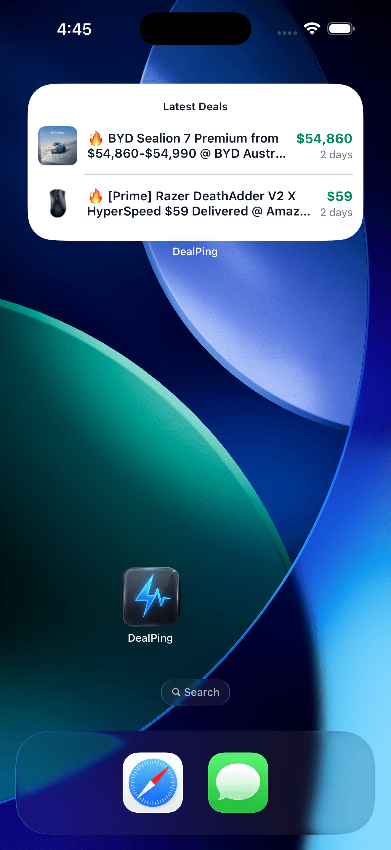 DealPing Home Screen Widgets